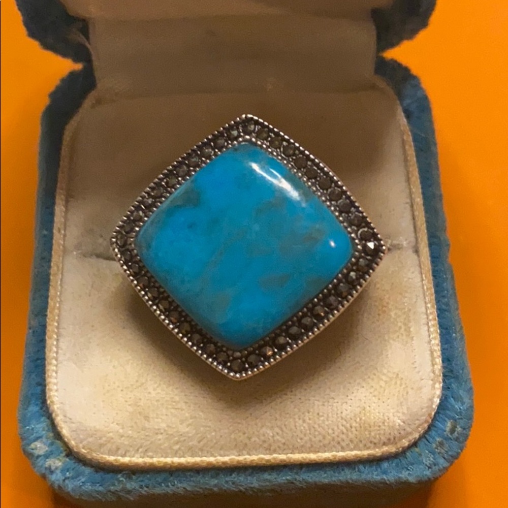 Sterling Silver Turquoise Ring With Marcasites